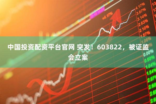 中国投资配资平台官网 突发！603822，被证监会立案